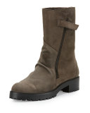 Buckles Suede Mid-Calf Boot, Hammer Ebano