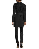 Chenille Crewneck Long Coat, Black