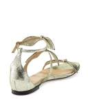 Mike Bow Metallic Flat Sandal, Gray Glitter