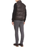 Leather Down-Filled Vest, Espresso Brown