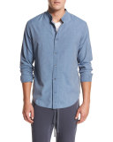 Raw Stand-Collar Chambray Shirt, Blue