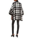 Madras Plaid Knit Wool Cape, Black