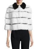 Half-Sleeve Rabbit Fur Jacket w/ Ribbon Insets