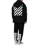 Brushed-Stripes Drawstring Sweatpants, Black/White