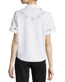 Embroidered Tie-Front Cropped Shirt