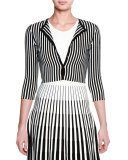 3/4-Sleeve Striped Cropped Cardigan, Black/Chalk