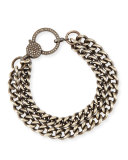 Oxidized Silver Curb Chain Bracelet with Diamond Clasp