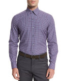 Gingham Jacquard Long-Sleeve Sport Shirt, Navy