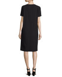 Ezra Contrast-Piped Short-Sleeve Dress, Black