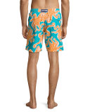 Okoa Octopus-Print Swim Trunks, Blue/Orange