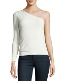 Amanda One-Shoulder Ribbed Stretch Top, Black