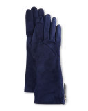 Suede Side-Zip Gloves, Navy