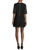 short-sleeve daisy lace shift dress, black