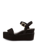 Angie Nubuck Wedge Sandal, Black