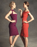 Off-the-Shoulder Draped Cocktail Dress, Red