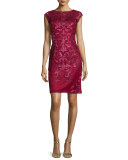 Cap-Sleeve Lace Sheath Cocktail Dress