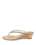 Crystal-Embellished Wedge Thong Sandal, Gold