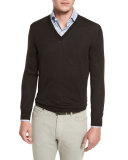 High-Performance Merino Wool V-Neck Sweater, Brown