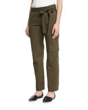 Enzyme-Wash Twill Straight-Leg Pants, Loden Green