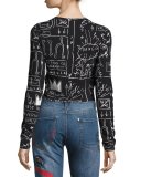 Delaina Printed Long-Sleeve Crop Tee