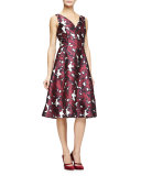 V-Neck Floral-Print Fit-&-Flare Dress, Bordeaux