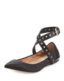 Love Latch Metallic Ankle-Wrap Flat, Nero