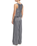 Joanna Sleeveless Striped Satin Peplum Top, Navy