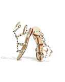 Rockstud Rolling Leather Flat Sandal, Light Ivory