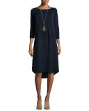 3/4-Sleeve Silk Jersey Dress 
