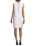 Bold Floral-Print Sleeveless Shift Dress, White