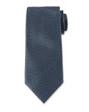 Tweed Herringbone Stripe Silk Tie, Blue