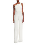 One-Shoulder Silk Crepe Jumpsuit, White