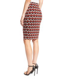 Geometric High-Waist Pencil Skirt, Multicolor