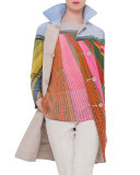 Reversible Button-Front Long Coat, Ranunculus/Multi Colors