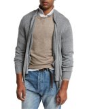 Full-Zip Linen-Cotton Sweater, Medium Gray