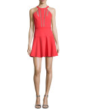 Halter Mesh-Inset Fit & Flare Cocktail Dress 