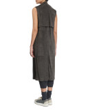 Double-Breasted Suede Long Vest, Graphite