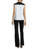 Sleeveless Two-Tone Blouse, Ivory