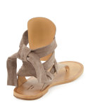 Mara Suede Ankle-Tie Sandal, Warm Gray