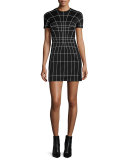 Short-Sleeve Sculpted Mini Dress, Black/Off White