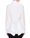 Long-Sleeve Layered-Hem Blouse, White