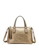 Soho Metallic Leather Top Handle Bag, Champagne