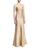 Strapless Fit-&-Flare Gown, Light Gold Foil