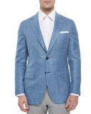 Check Two-Button Jacket, Light Blue