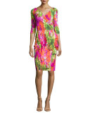 Florien 3/4-Sleeve Printed Ruched Dress