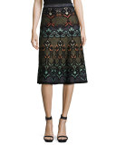 Lurex® Floral-Jacquard A-Line Skirt, Black