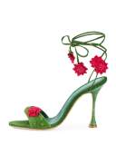 Xacaxtus Ankle-Wrap 100mm Sandal, Green/Fuchsia