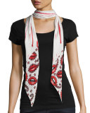 Paisley Lips Classic Skinny Silk Scarf, Ivory