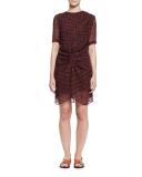 Barden Twist-Front Silk Polka-Dot Dress, Burgundy