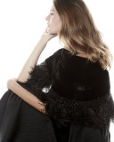 Adler Mink Fur Capelet W/Feather Trim, Black